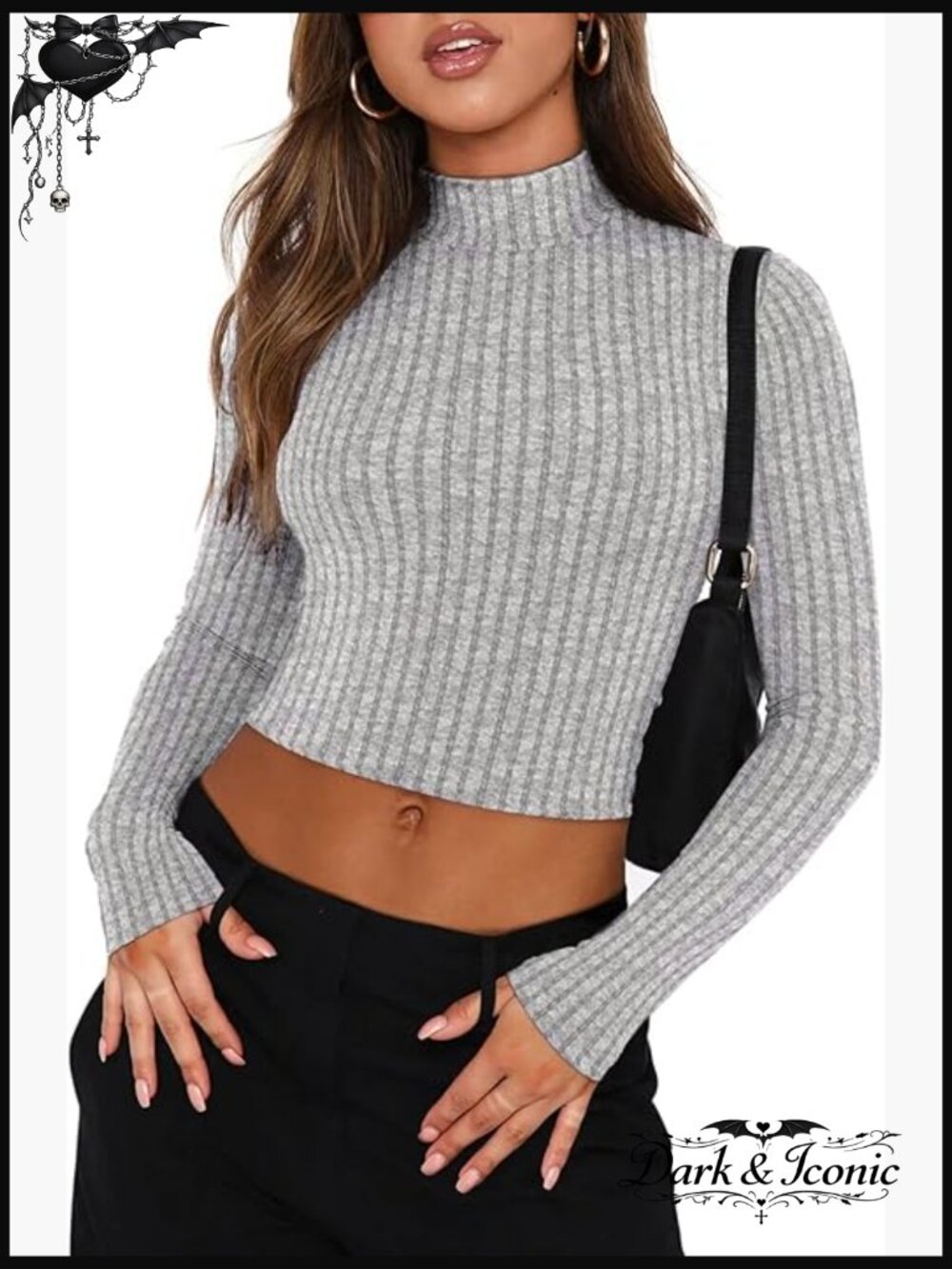 Slim Fit Cropped Pullover Sweater Long Sleeve Mock Neck Fuzzy Soft Material